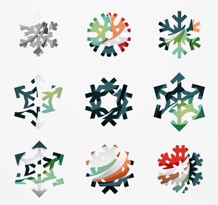 Set of abstract colorful snowflake icons, winter concepts, clean modern geometric design. Created with transparent abstract linesのイラスト素材