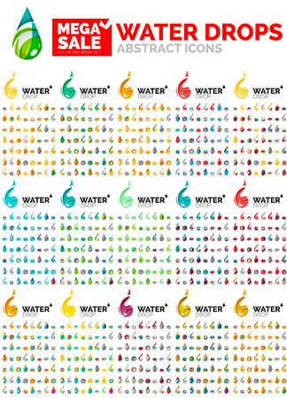 Water drop concept mega set, environmental shapes. Colorful geometric design, icon collection, vector illustrationのイラスト素材