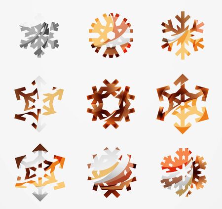 Set of abstract colorful snowflake logo icons, winter concepts, clean modern geometric design. Created with transparent abstract linesのイラスト素材