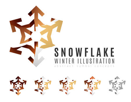 Set of abstract colorful snowflake logo icons, winter concepts, clean modern geometric design. Created with transparent abstract linesのイラスト素材
