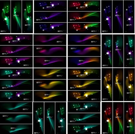 Mega collection of space abstract backgrounds with glowing lights. Banners, headers, message or text presentation templates. illustrationのイラスト素材