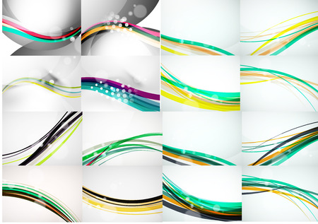 Set of abstract backgrounds, smooth blurred waves, text or message presentation templates. illustrationのイラスト素材