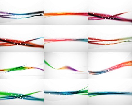 Set of abstract backgrounds, smooth blurred waves, text or message presentation templates. illustrationのイラスト素材