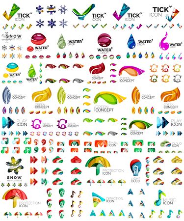  mega collection, abstract geometric business icon set. Leaves, umbrella protection concept, music note, light bulb idea, email and otherのイラスト素材