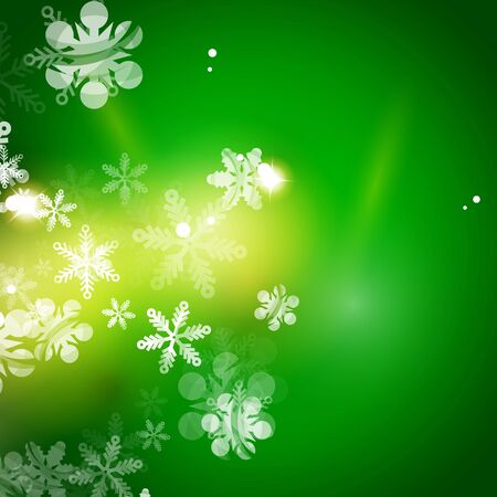 Holiday green abstract background, winter snowflakes, Christmas and New Year design template, light shiny modern vector illustrationのイラスト素材