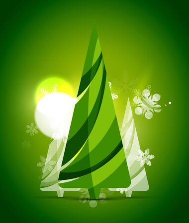 Christmas tree, green shiny abstract background. Vector holiday illustrationのイラスト素材