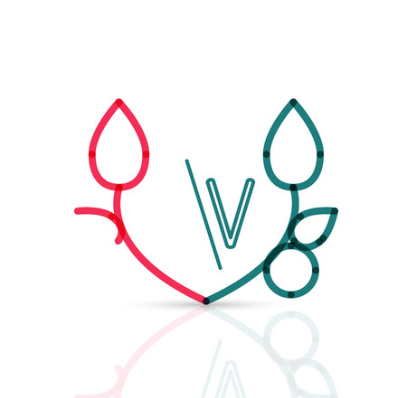 Abstract geometric linear hipster floral icon, frame design, flat style. Vector logo design element.のイラスト素材