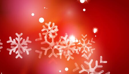 Christmas red color abstract background with white transparent snowflakes. Holiday winter template, New Year layoutのイラスト素材