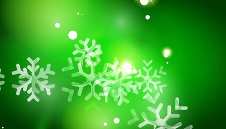 Christmas green color abstract background with white transparent snowflakes. Holiday winter template, New Year layoutのイラスト素材