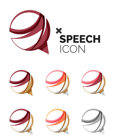 Set of abstract speech bubble and cloud icons, business logotype concepts, clean modern geometric design. Created with transparent abstract wave linesのイラスト素材