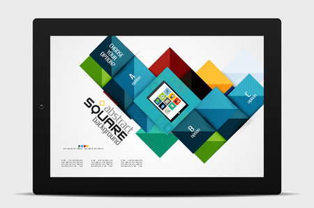 Geometric square shapes and infographic option elements with tablet. Vector illustrationのイラスト素材