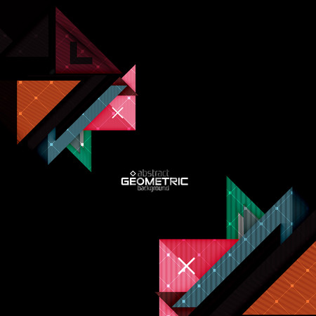 Colorful geometric shapes with texture on black. Modern futuristic abstract design template. Vector illustrationのイラスト素材