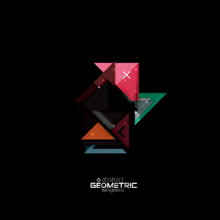 Colorful geometric shapes with texture on black. Modern futuristic abstract design template. Vector illustrationのイラスト素材