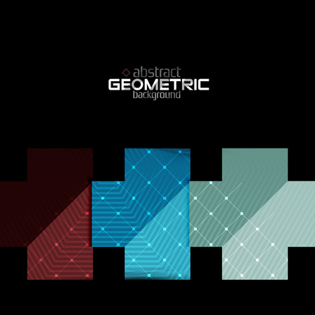 Colorful geometric shapes with texture on black. Modern futuristic abstract design template. Vector illustrationのイラスト素材