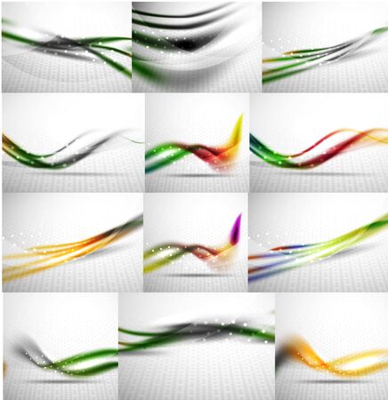 Abstract background set, blurred wave templates. Vector illustrationのイラスト素材