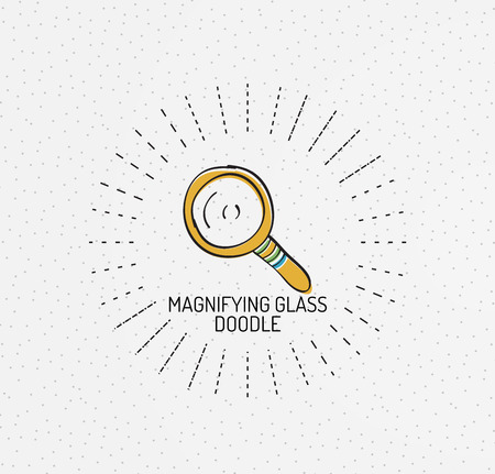 Vector multicolored hand-drawn doodles, icon, stamp. Magnifying glass concept. Drawingのイラスト素材