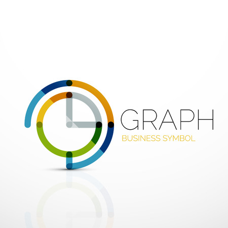 Vector abstract logo idea, linear chart or graph  business icon. Creative logotype design template made of overlapping multicolored line segmentsのイラスト素材