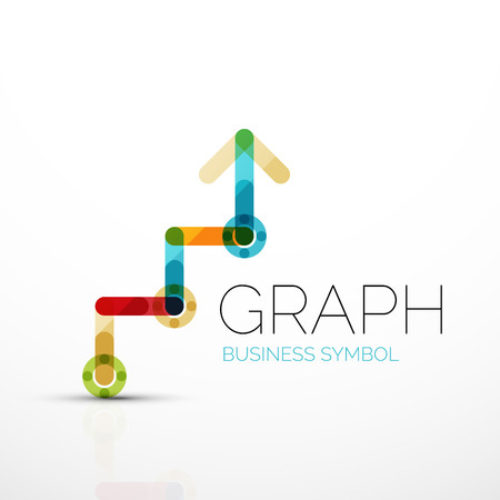 Vector abstract logo idea, linear chart or graph  business icon. Creative logotype design template made of overlapping multicolored line segmentsのイラスト素材
