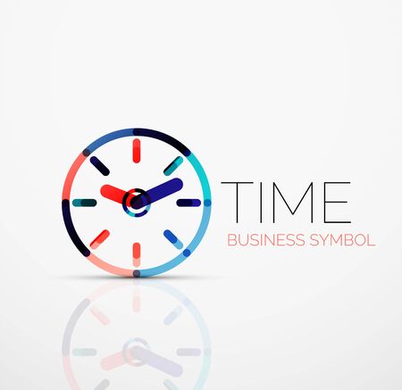 Vector abstract logo idea, time concept or clock business icon. Creative logotype design template made of overlapping multicolored line segmentsのイラスト素材