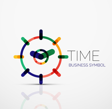 Vector abstract logo idea, time concept or clock business icon. Creative logotype design template made of overlapping multicolored line segmentsのイラスト素材