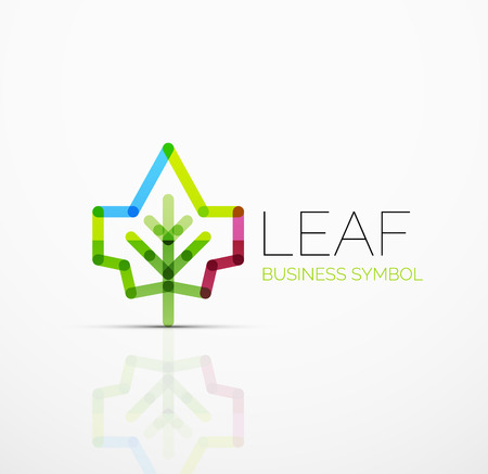 Vector abstract logo idea, eco leaf, nature plant, green concept business icon. Creative logotype design template made of overlapping multicolored line segmentsのイラスト素材