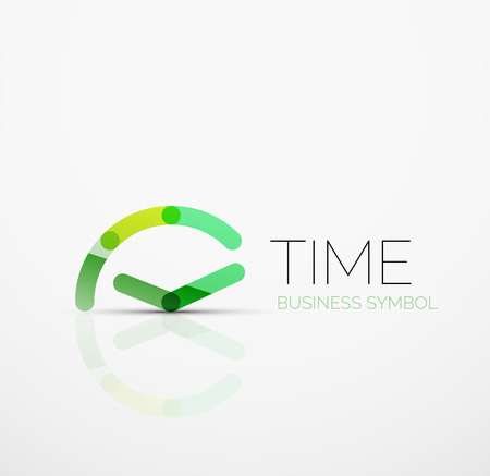 Vector abstract logo idea, time concept or clock business icon. Creative logotype design template made of overlapping multicolored line segmentsのイラスト素材