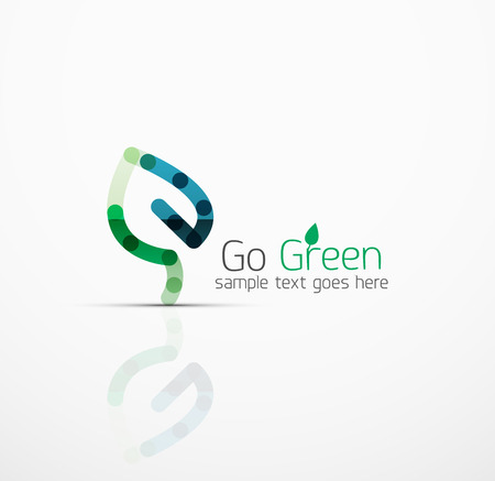 Vector abstract logo idea, eco leaf, nature plant, green concept business icon. Creative logotype design template made of overlapping multicolored line segmentsのイラスト素材