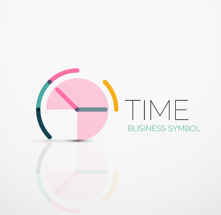 Vector abstract logo idea, time concept or clock business icon. Creative logotype design template made of overlapping multicolored line segmentsのイラスト素材