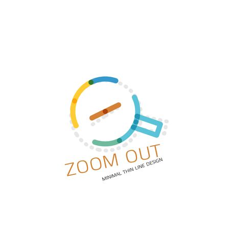 Vector thin line design logo magnifying glass, search and find or zoom logotype concept. Linear minimalistic business icon made of multicolored segmentsのイラスト素材
