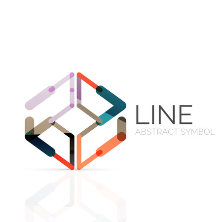 Linear abstract logo, connected multicolored segments of lines geometrical figure. Vector wire business icon isolated on whiteのイラスト素材