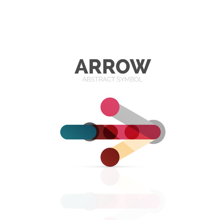 Linear arrow abstract logo, connected multicolored segments of lines in directional pointer figure. Vector wire business icon isolated on whiteのイラスト素材