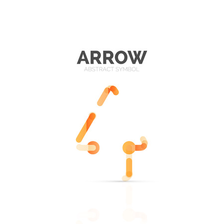 Linear arrow abstract logo, connected multicolored segments of lines in directional pointer figure. Vector wire business icon isolated on whiteのイラスト素材