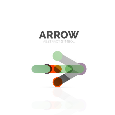 Linear arrow abstract logo, connected multicolored segments of lines in directional pointer figure. Vector wire business icon isolated on whiteのイラスト素材