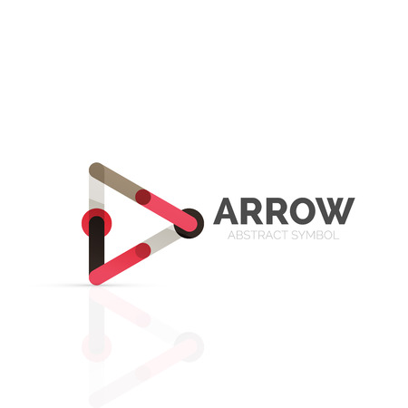 Linear arrow abstract logo, connected multicolored segments of lines in directional pointer figure. Vector wire business icon isolated on whiteのイラスト素材