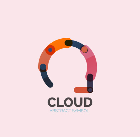 Flat linear design speech cloud logo. Talk bubble, modern geometric industrial thin line icon. Vectorのイラスト素材