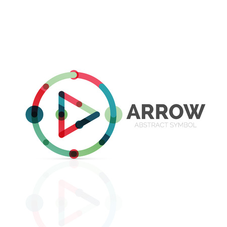 Linear arrow abstract  , connected multicolored segments of lines in directional pointer figure. Vector wire business icon isolated on whiteのイラスト素材