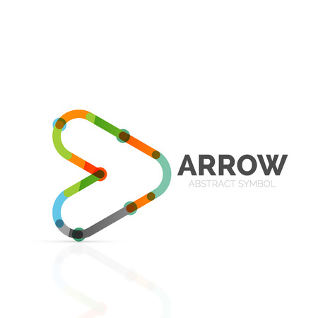 Linear arrow abstract  , connected multicolored segments of lines in directional pointer figure. Vector wire business icon isolated on whiteのイラスト素材