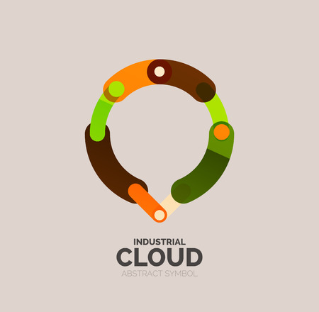 Flat linear design speech cloud logo. Talk bubble, modern geometric industrial thin line icon. Vectorのイラスト素材