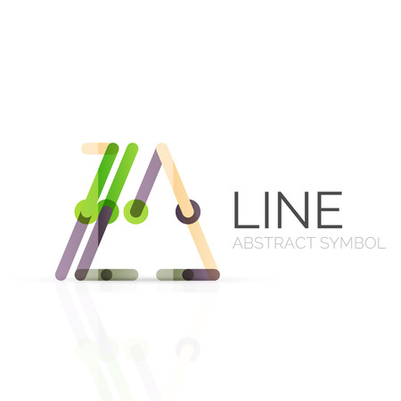 Linear abstract logo, connected multicolored segments of lines geometrical figure. Vector wire business icon isolated on whiteのイラスト素材