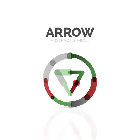 Linear arrow abstract logo, connected multicolored segments of lines in directional pointer figure.のイラスト素材