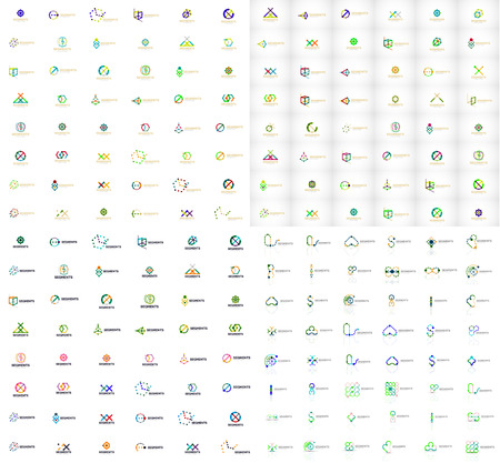 Huge mega collection of abstract logos. Linear logotypes made of overlapping multicolored segments of lines. Universal business icons, symbols for branding designのイラスト素材