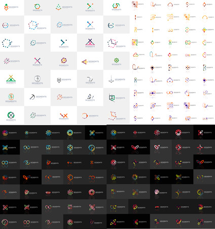 Huge mega collection of abstract logos. Linear logotypes made of overlapping multicolored segments of lines. Universal business icons, symbols for branding designのイラスト素材