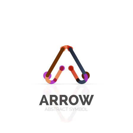Linear arrow abstract symbol, connected multicolored segments of lines in directional pointer figure.のイラスト素材