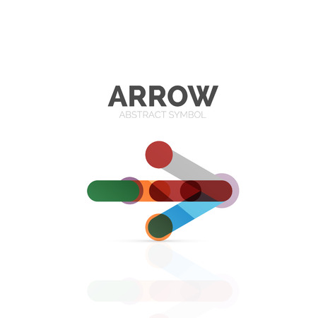 Linear arrow abstract design, connected multicolored segments of lines geometrical figure.のイラスト素材
