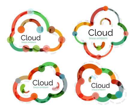 Set of flat linear design cloud. Bubbles, modern geometric thin line icons.のイラスト素材