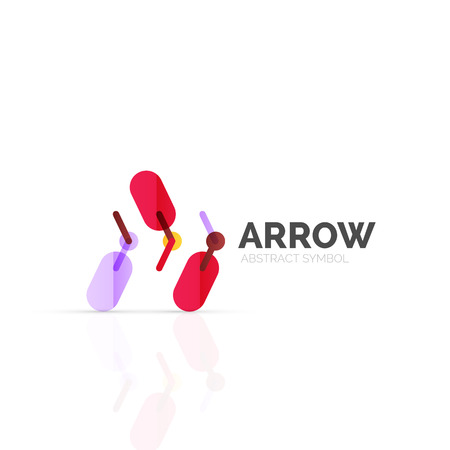 Linear arrow abstract  , connected multicolored segments of lines in directional pointer figure. Vector wire business icon isolated on whiteのイラスト素材