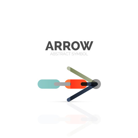 Linear arrow abstract  , connected multicolored segments of lines in directional pointer figure. Vector wire business icon isolated on whiteのイラスト素材