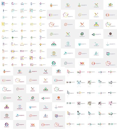 Huge mega collection of abstract  . Linear  made of overlapping multicolored segments of lines. Universal business icons, symbols for branding designのイラスト素材