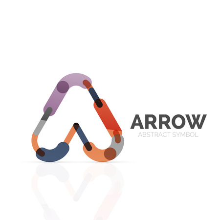 Linear arrow abstract  , connected multicolored segments of lines in directional pointer figure. Vector wire business icon isolated on whiteのイラスト素材