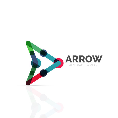 Linear arrow abstract  , connected multicolored segments of lines in directional pointer figure. Vector wire business icon isolated on whiteのイラスト素材